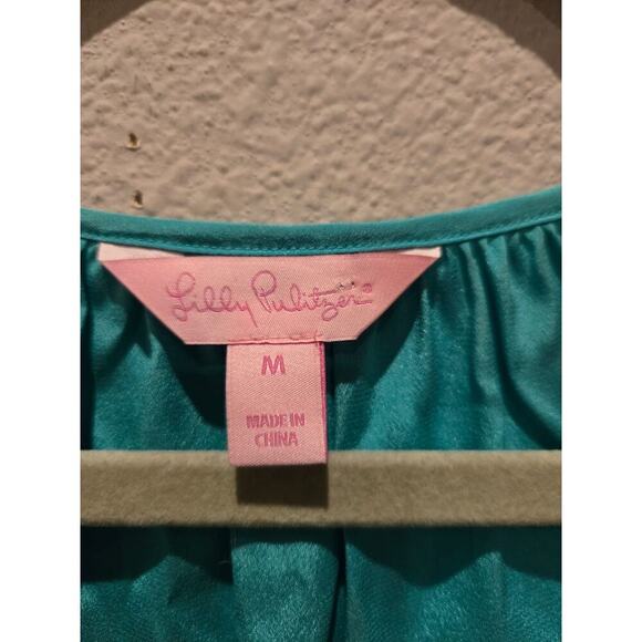 Lilly Pulitzer Women's Teal Cold Shoulder Silk Blouse Size M - Picture 6 of 10